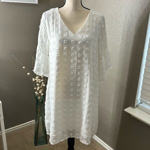 Blooming Jelly Womens White Dress Short Sleeve VNeck Ruffle Chiffon Flowy size L